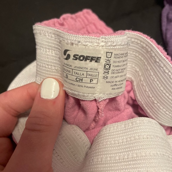 Soffe shorts, junior small, green/pink/purple, sold together. - Picture 2 of 2